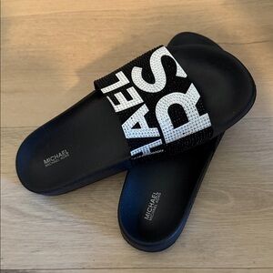 Michael Kors Black Slides with White Logo